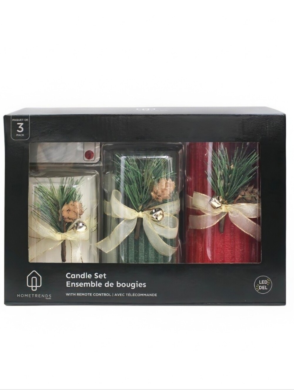 NEW Hometrends 3-Piece Fluted Foliage Holiday Pillar Candle Set w/Remote Control